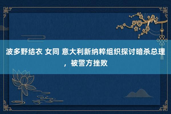 波多野结衣 女同 意大利新纳粹组织探讨暗杀总理，被警方挫败
